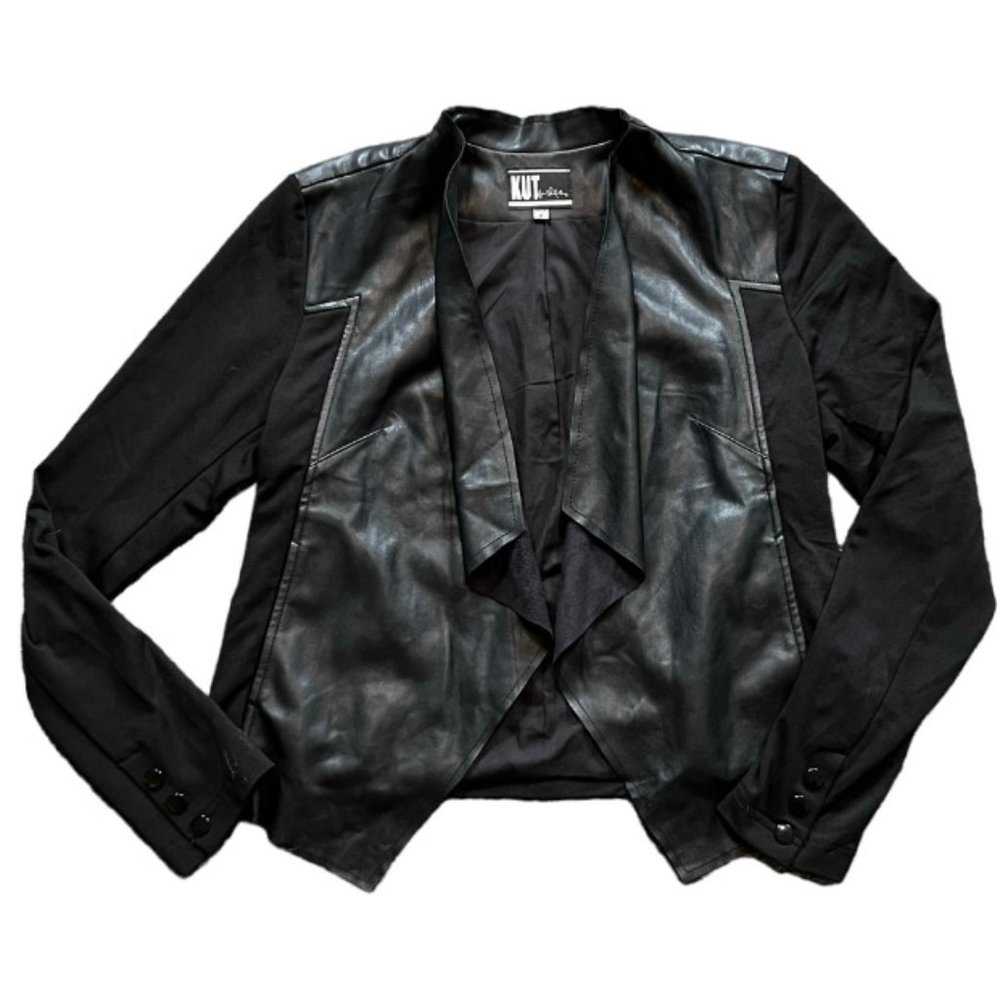 Kut from the Kloth Lincoln Faux Suede Leather Drape Front Jacket Black Medium